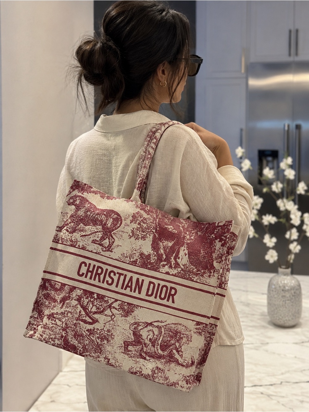 Dior Red & Cream Christian Dior Toile Tote